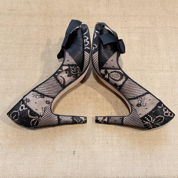 Beverly Feldman Shoes Womens 6 Lace Bow Peep Toe Heels Fishnet Whimsigoth - Picture 8 of 16